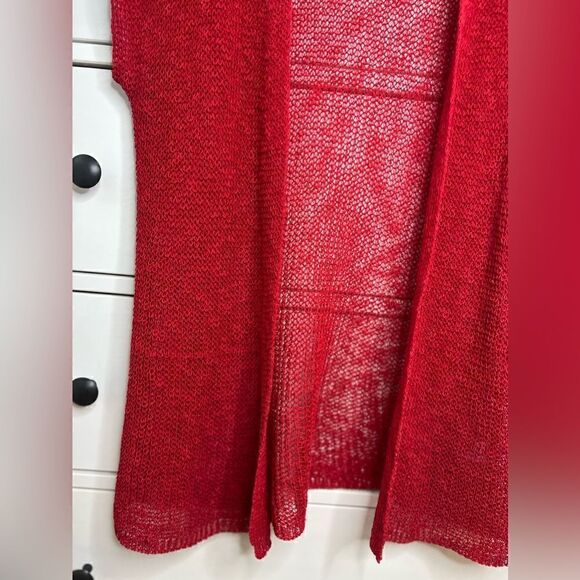 Coldwater Creek linen red Christmas cardigan top size XS 4-6 knit short sleeve - Picture 7 of 15